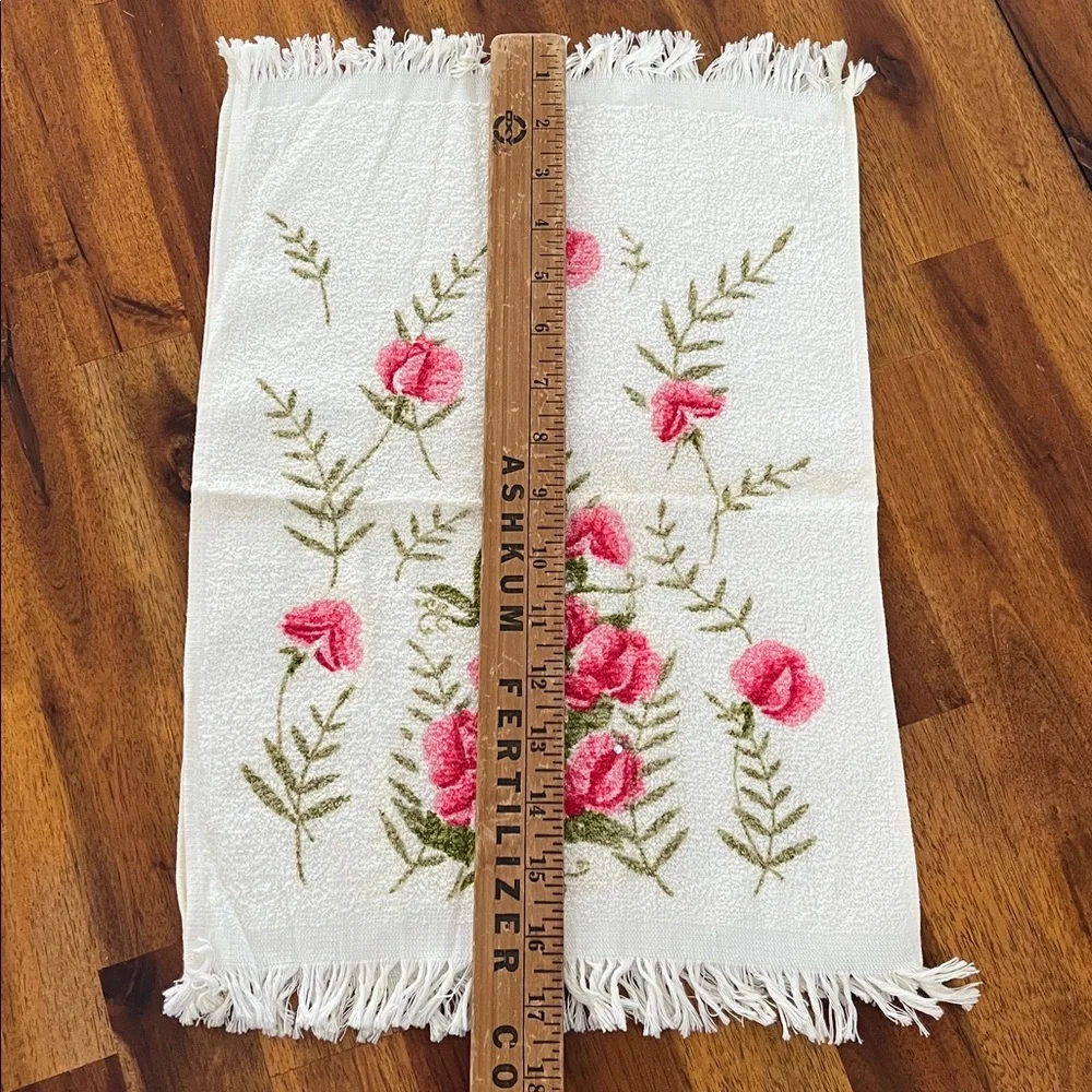 2 Vtg Royal Terry Of California Hand Towels Pink Roses & Rhinestones MCM Floral